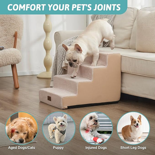 Dog Stairs for Small Dogs, Wider Pet Stairs for High Beds, Non-Slip Dog Steps for Old Cats, Puppies, Small and Medium Dogs (Beige, 17.7x23.6x17.7 inch, 4.0)