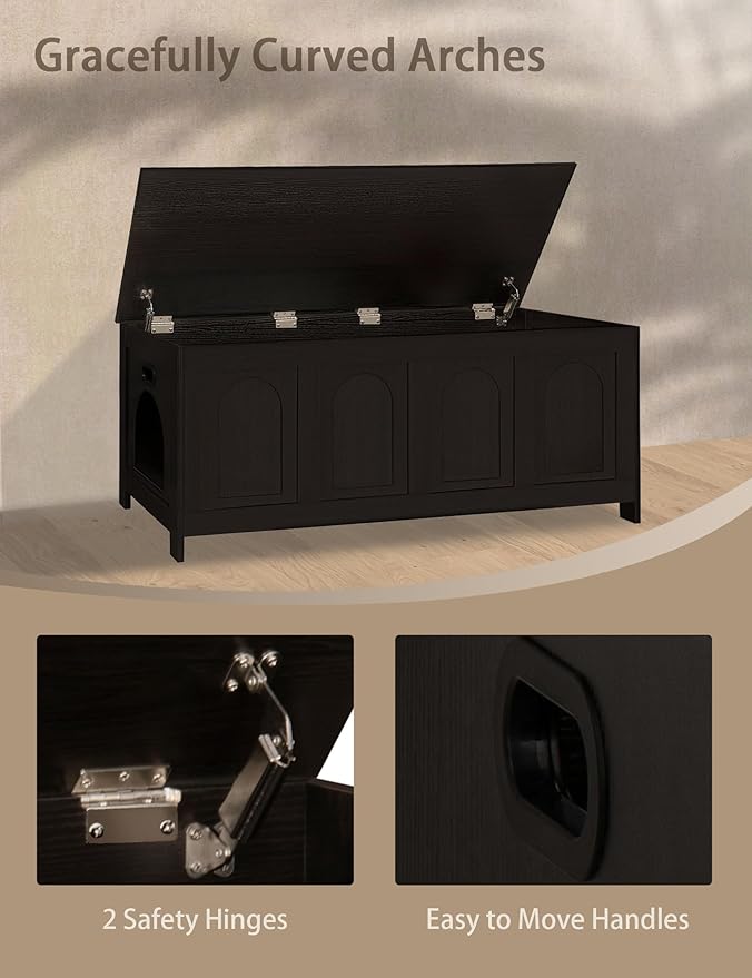 DINZI LVJ Cat Litter Box Enclosure, Flip Top Litter Box Furniture, Hidden Cat Washroom, 2-Entrances Wooden Pet House, 47.2" L x 18.7" W x 19.7" H, End Side Table, TV Stand, Easy to Assemble, Espresso