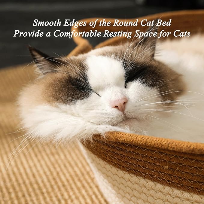 Stimulicat Cat Bed, Stimulicat Handwoven Cat Basket, Foldable Round Cotton Rope Cats Beds with Toy Tail and Built-in Scratching Pad, Scratch Resistance Easy to Clean (Gray, Small)