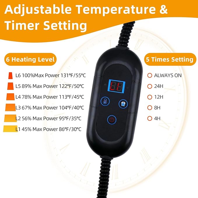 Pet Heating Pad, 6 Adjustable Temperature Heated Dog Cat Bed with Timer,Indoor Warming Heated Mat Pad with Chew Resistant Cord,15.7 x 27.6 Inches