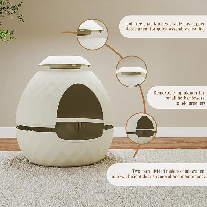 DRATO Cat Litter Box Enclosure Hidden Litter Box Furniture with Removable Planter Top Vented Easy to Clean Multi-Functional for Living Room Indoor, White