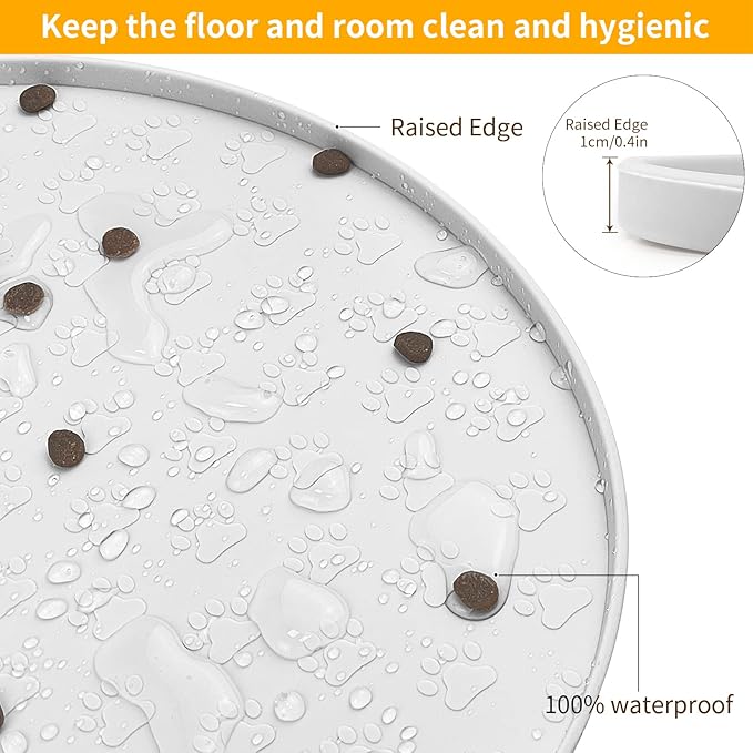 KPWACD Pet Placemat for Dog and Cat, Anti-Slip Waterproof Dogs Feeding Bowl Mat Prevent Food and Water Overflow, Silicone Puppy Dish Mats Suitable for Small Medium Big Pets, White, 24" * 16"