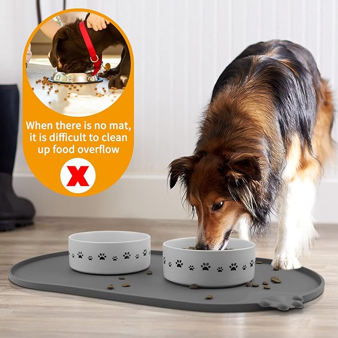 KPWACD Silicone Pet Placemat for Dogs and Cats, Non-Slip Waterproof Pet Feeding Bowl Mat Prevent Food and Water Overflow, High-Lips Puppy Dish Tray Mats Suitable for Large Medium Small Pets, Grey
