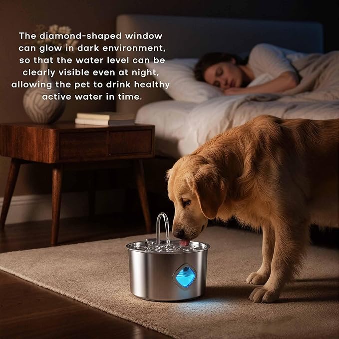Pawdrate 3.2L/108oz Stainless Steel Dog Water Fountain, Automatic Pet Water Bowl Dispenser with Quadruple Filtration, Ultra-Quiet Circulating Cat and Dog Drinking Fountain