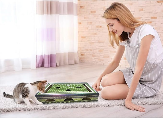NFL Buffalo Bills Football Stadium Cat Scratcher Find & Play Cat Box. Game Day Cat Toy with 2 Cat Jingle Bell Balls. NFL Football Field Felt Cat Scratcher Play and Lounge Stimulating Cat Game