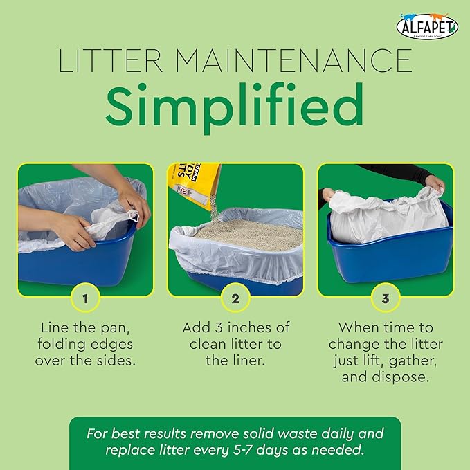 Alfapet Elastic Cat Litter Box Liners - Super Jumbo 13 Count - Tear-Resistant Cat Litter Bags, Waterproof Kitty Litter Liners - Fits Litterbox Pan Sizes X-Giant, Jumbo 42" x 20" x 2 MIL 30 lb Capacity