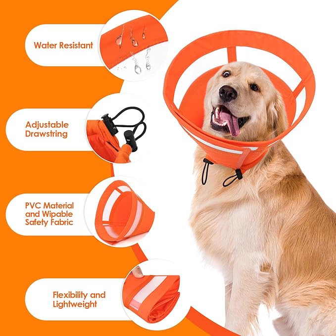 SAWMONG Cone for Dogs to Stop Licking, Soft Dog Cones for Small Dogs, Comfy Elizabeth E-Collar for Dog After Surgery, Adjustable Pet Recovery Collar for Wound Healing (S,Orange)