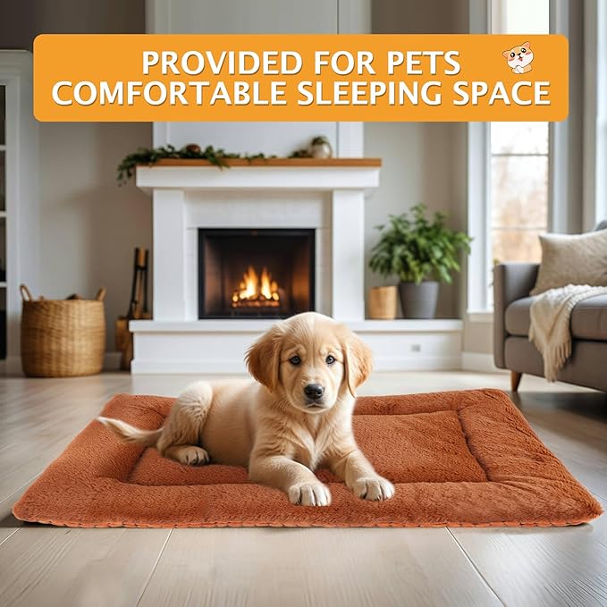 Reversible Dog Bed Mat with Plush and Corn Velvet,Soft Warm Pet Cushion, Dual Purpose Washable Sleeping Mattress Bed for Small Medium Large Dog and Cat XB004 (30"x20", Orange)
