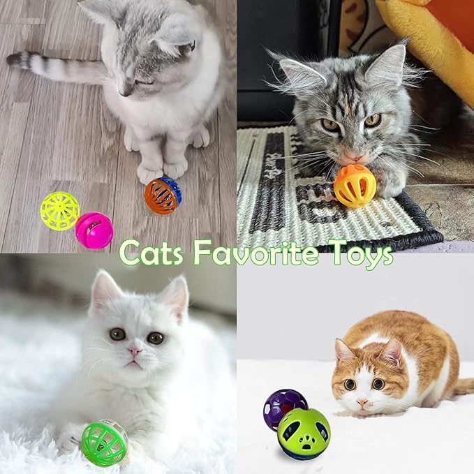 Cat Jingle Balls Toys 20Pcs 10 Styles 1.5" Plastic with Bells - Indoor Kitten Rattle Toy, Gift Box for Safe Play, Training & Interactive Fun