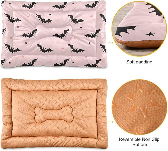 Pet Bed Halloween Bats Pink Dog Bed Mat Absorbing Non Slip Pad Pet Sleeping Mat for Small, Medium, and Large Dogs Puppy Cat 36 in x 24 in