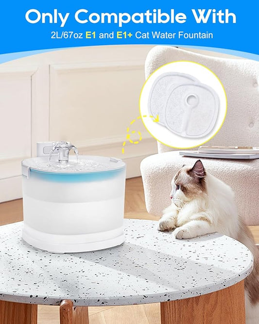 Cat Fountain Filter Replacement - 6 Pack Multilayer Filters for 2L/67oz E & E1+ Automatic Cat Water Dispenser