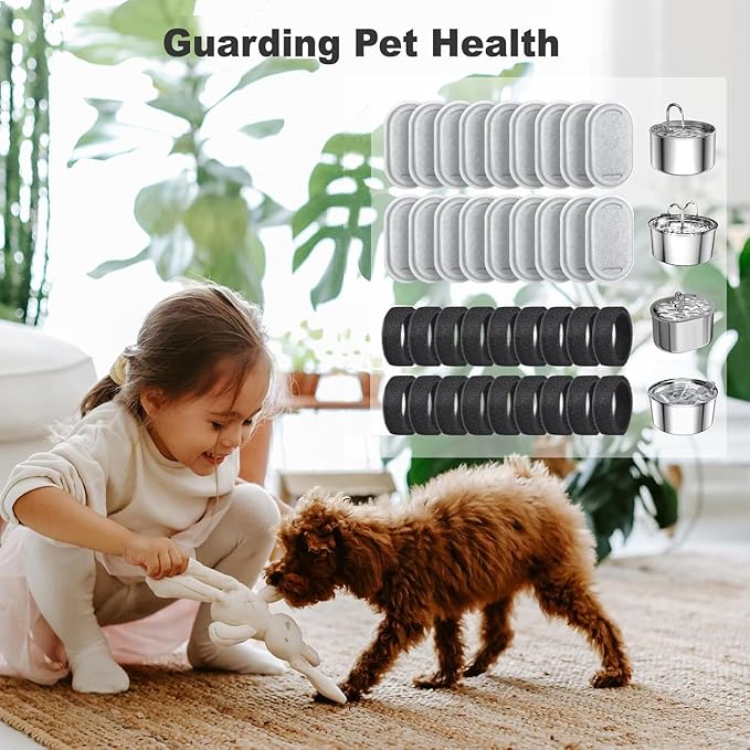 Cat Water Fountain Filters, 36 Pack Replacement Filters for 108oz/3.2L& 67oz/2L Stainless Steel Dog Water Fountain(18 Filters & 18 Sponges