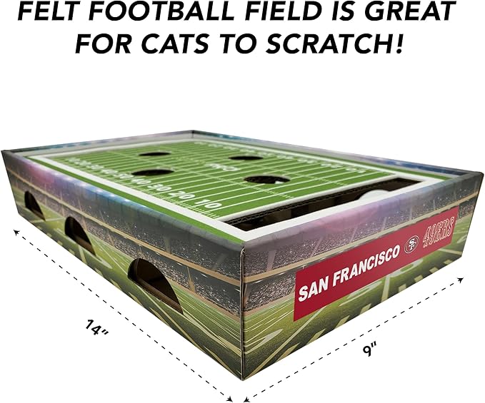 NFL San Francisco 49ers Football Stadium Cat Scratcher Find & Play Box. Game Day Toy With 2 Jingle Bell Balls. Football Field Felt Scratcher Play and Lounge Stimulating Game