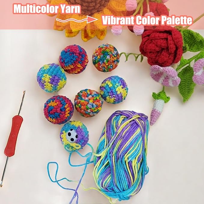 6 Pack Cat Toys Balls - 3 Jingle Bell Ball & 3 Soft Pom Pom Balls, Interactive Kitten Toys for Hunting/Kicking, Handmade, Small 1.8” & Large 2.1” for Adult Cats/Kittens