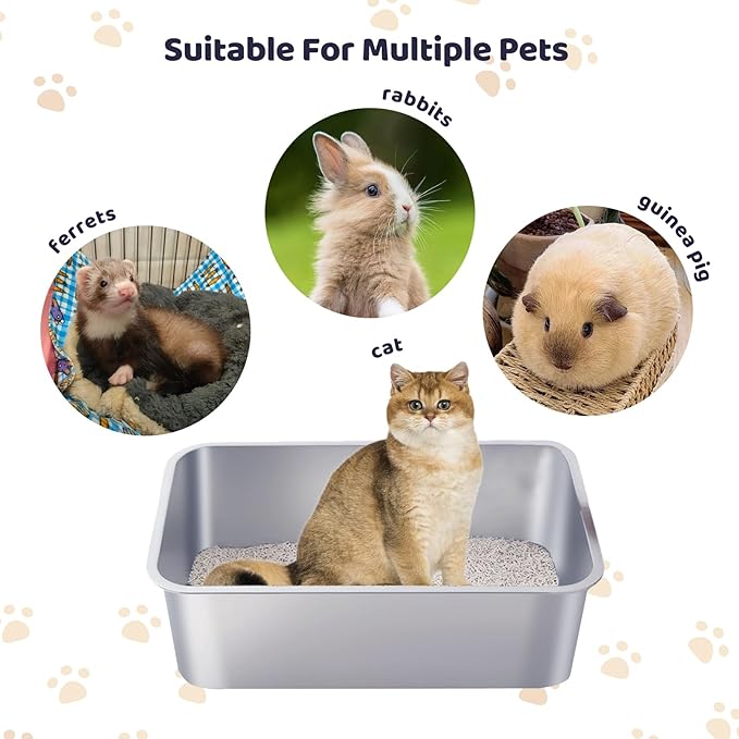 Cat Litter Box - Kitty Litter Boxes-Metal High Sided Cat Pan, Indoor Litter Tray, No Smell, Easy to Clean, Pet Toilet Supplies for Kitten, Kitty, Rabbit