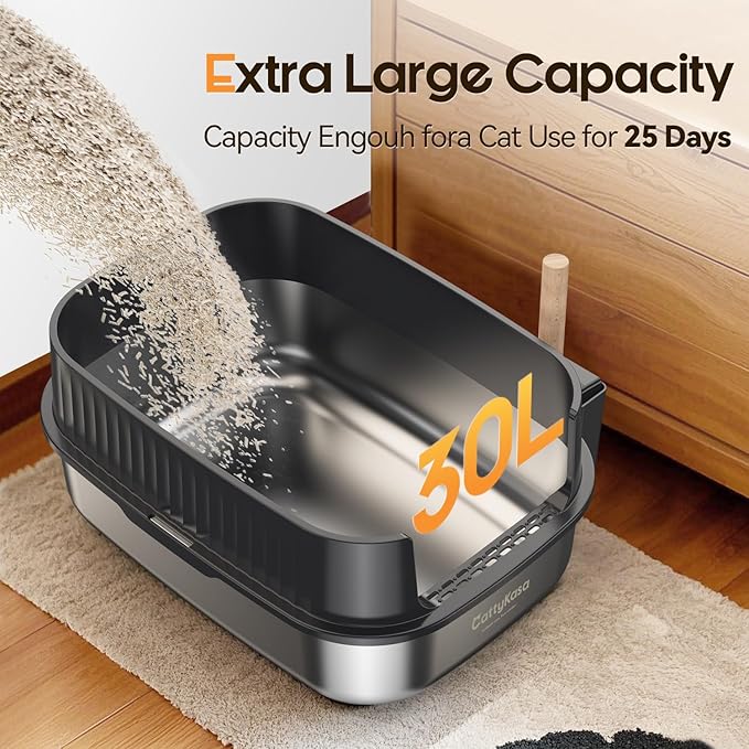 Stainless Steel Large Cat Litter Box, XXL Cat Litter Box with High Sides,Easy to Clean,Non-Sticky,Leak and Splash Proof(Gray),with Cat Litter Scoop.