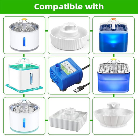 Cat Water Fountain Pump, IP68 DR-DC 160 Submersible Water Pump for Stainless Steel, Ceramic Cat Water Fountain, Cat Water Fountain Flower, Ultra Quiet Pet Fountain Pump (No Led & with Brush)