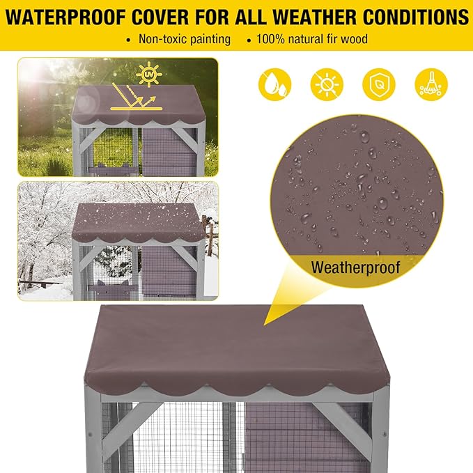 Aivituvin Cat Catio Outdoor Cat House Movable Large Enclosures on Exercise Wheels Kitty Cage with Upgraded Resting Box,Waterproof Cover