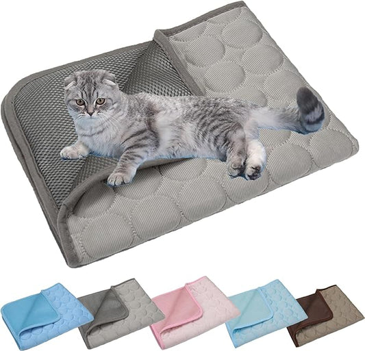 Kittra Cooling Mat for Cats Dogs, 3 Layer System Instant Cool Non Slip Kittra Pad, Washable Cooling Bed for Cats, Protect Your Cat from Silent Heat Danger (Gray,M: 25" x 20")