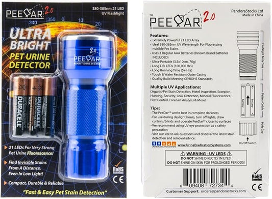 2.0 UV Pet Urine Detector Black Light LED Flashlight + Cat & Dog Behavior Guide. Ultra Bright Optimal 380-385NM Wavelength Finds Invisible Stains Instantly! Stop Pet Pee Issues Forever