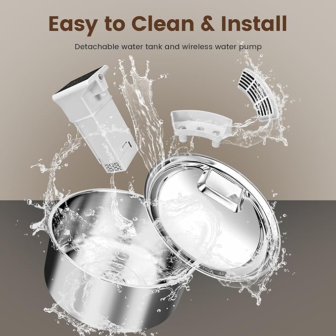 Meill Cat Water Fountain Stainless Steel, 236oz/7L Large Capacity Battery Operated Pet Water Fountain Indoor, Cordless Automatic Cat Water Dispenser for Drinking, Suitable for Large Dogs and Cats