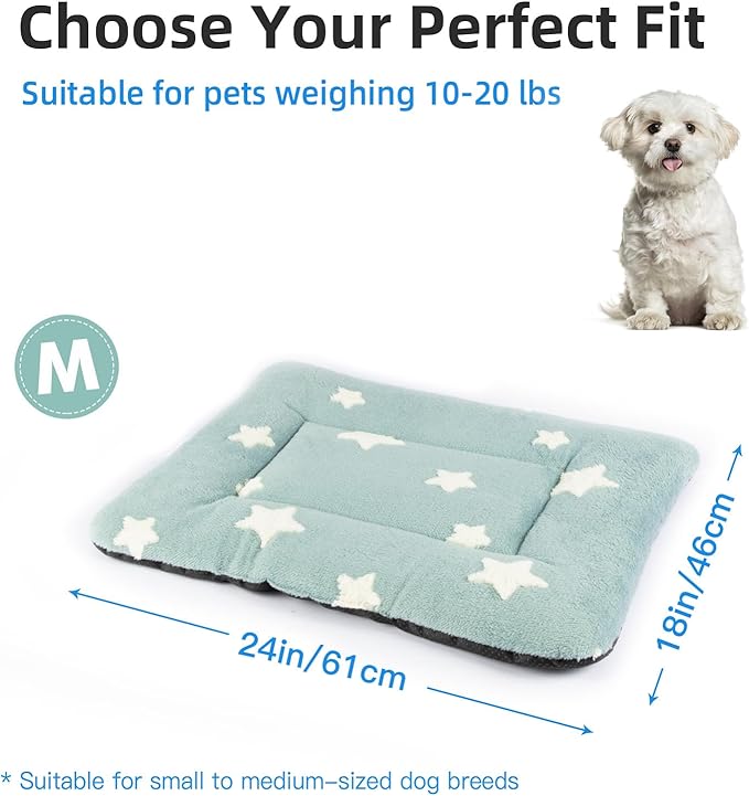 Mora Pets Dog Crate Pad Kennel Bed Crate Mat for Small Dogs Washable Cute Star Pet Bed for Dog Cage Ultra Soft Flat Puppy Cat Kitten Pillow Cushion for Sleeping Anti-Slip Blue 24 x 18
