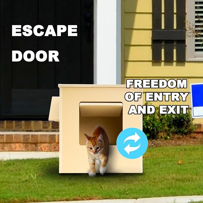 Outdoor Cat Houses Feral Cat Shelter Wooden Stray Cat Condo Outside Sturdy Waterproof and Insulated with Escape Door (one cat)