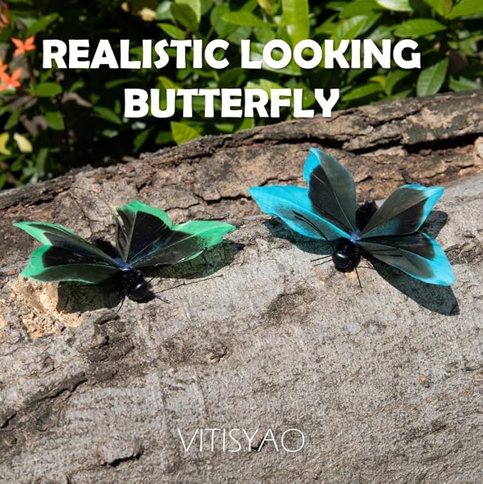 Cat Insect Feather Toys Replacement - 2 Pcs Handmade Natural Butterfly - Cat Toy Wand Refills - Interactive Kitten Teaser Wand Attachments - Cat Toys for Indoor Cats Play