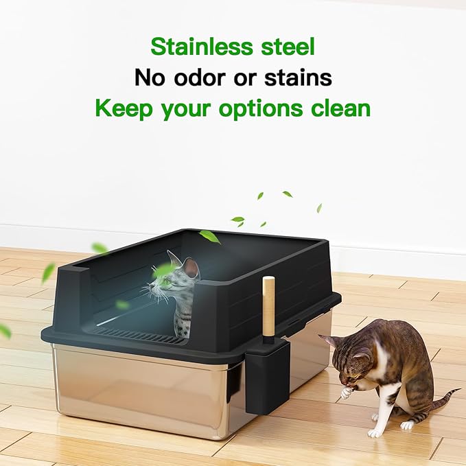 Stainless Steel Litter Box with lid, XXXXL Extra Large, High-Sided Metal Litter Box for Big Cats & Multiple Cats, Non-Stick, Leak-Proof, Dark Gray