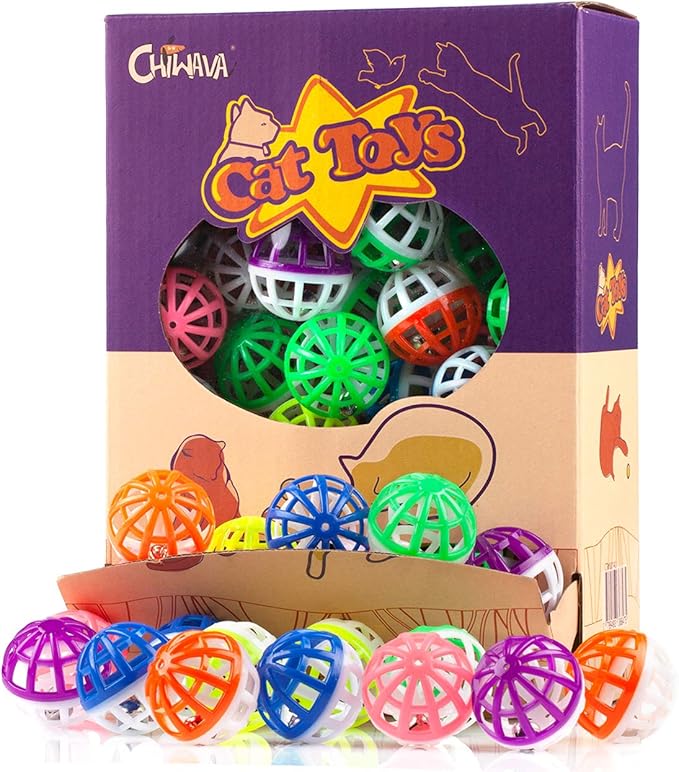 CHIWAVA 45PCS 1.6'' Cat Toy Ball with Bell Plastic Lattice Jingles Balls Kitten Chasing Pounce Rattle Toy Assorted Color