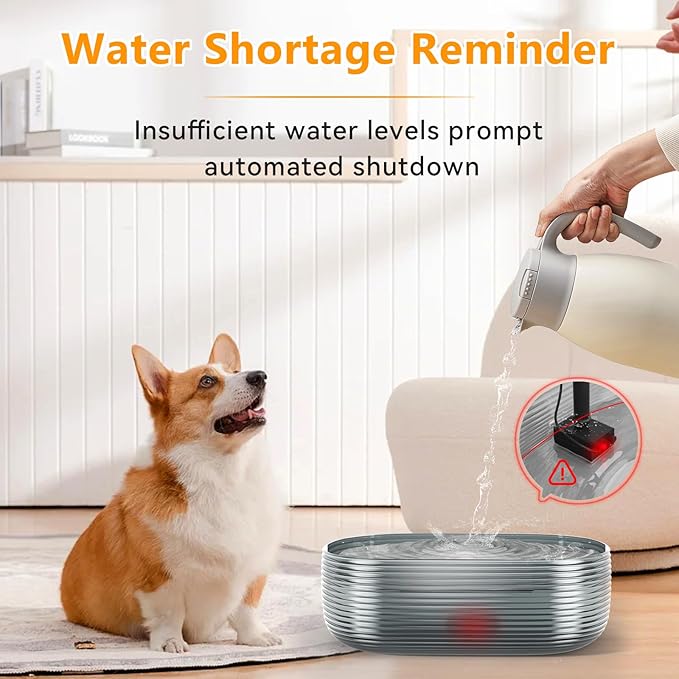 JMICOW 10L/2.6Gal/338oz Dog Water Fountain for Large Dogs, Dog Fountain Water Bowl, Pet Water Fountain with 5 Replacement Filters and 4 Cleaning Brushes (Grey)