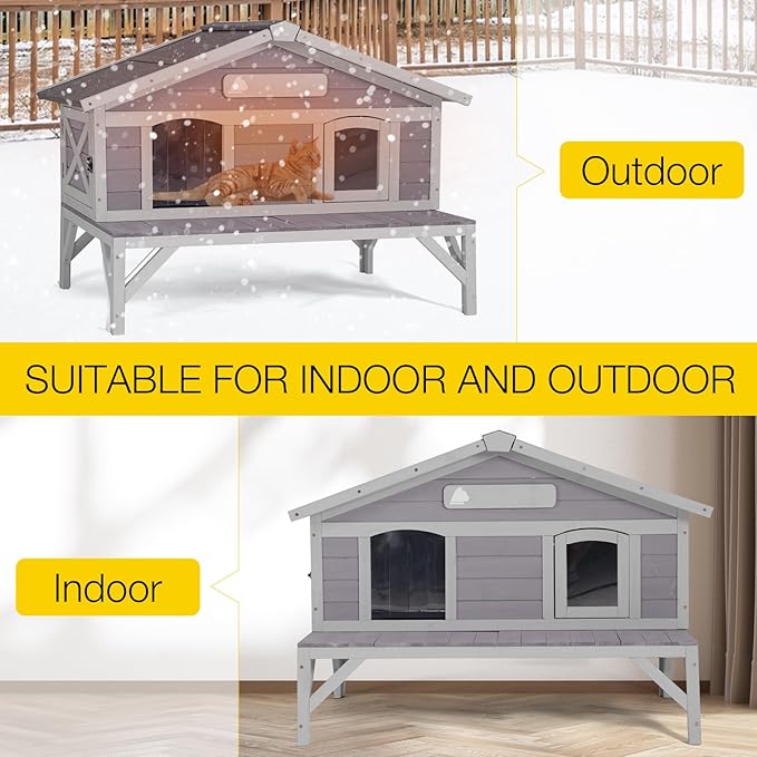 Aivituvin Outdoor Cat House for Outdoor Cats Kitty Shelter with Large Opening Roof,Raise Cat Cage,Waterproof