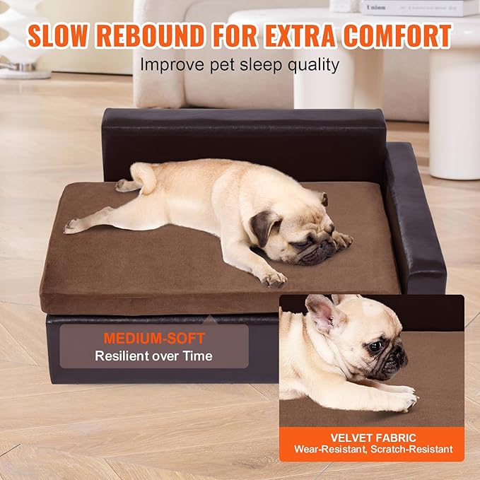 VEVOR Leather Dog Bed for Medium Size Dog, Douch Couch Pet Sofa for Puppy and Cats, Washable Pet Couch and Chair, 50lbs Load Capacity, Black
