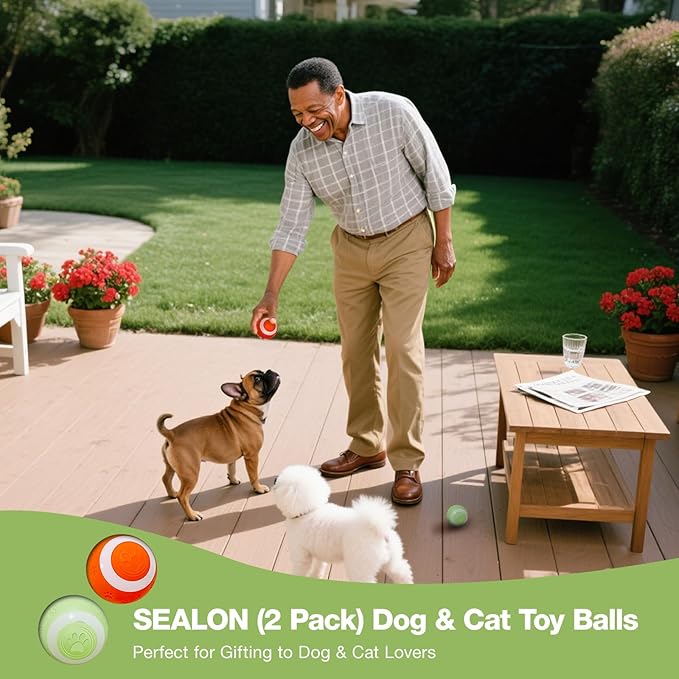 SEALON Electric Interactive Cat Toy Ball(2 Pack) Indoor Cat Play Ball, Suitable for Cats Over 6 Months for Exercise, Weight Loss, and Fun