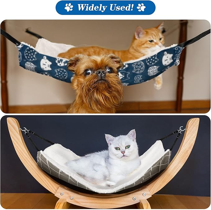 2 Pieces Reversible Cat Hanging Hammock Soft Breathable Pet Cage Hammock with Adjustable Straps and Metal Hooks Double Sided Hanging Bed for Small Dogs Rabbits(Cat and Plaid,S)