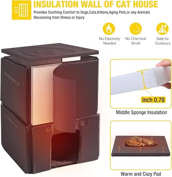 Aivituvin Outdoor Cat House Insulated for Winter, Heated Cat Shelter Kitty House Feral Cat Shelter with 100% Insulation Liner
