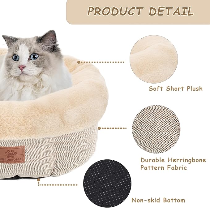 Cat Beds for Indoor Cats, Dog Bed for Small Dogs Breeds, Soft Kennel Bed, Comfy Durable Pet Sleeping Bed, Washable Roun Cat Bed & Non-Slip Bottom, Size 20" L x 20" W x 8" Th