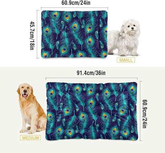 Peacock Feather Pet Bed Cute Dog Bed Mat Absorbing Non Slip Pad Pet Sleeping Mat for Small, Medium, and Large Dogs Puppy Cat 24 in x 18 in