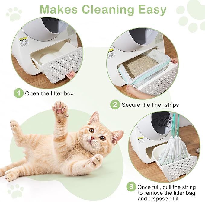 Glittme Cat Litter Box Liners, 30 Count Large Capacity Cat Litter Bags for Automatic Litter Robot 3/4, Thick Cats Kitty Litter Bags with Drawstring
