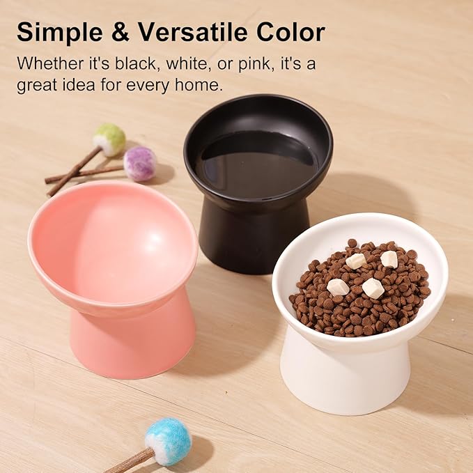 YauYik 4 Pcs Ceramic Raised Cat Bowls, Tilted Elevated Cat Food Bowl, Stress Free, Whisker Fatigue, Backflow Prevention, Dishwasher and Microwave Safe, Food and Water Feeding Bowls Set, Black