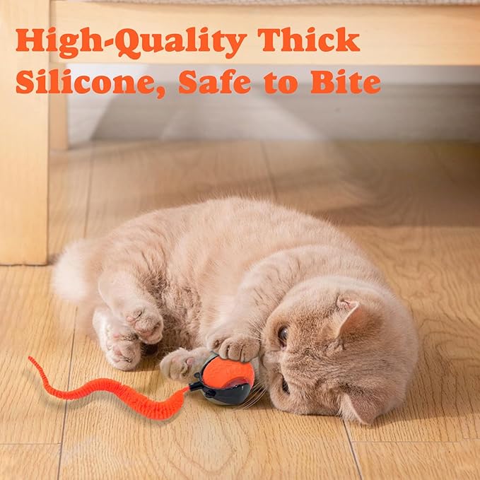 Interactive Cat Ball Toy, Upgraded Automatic Rolling Cat Ball with Tail 2.0 and Type C Cord, Touch Activated Moving Toy for Cats and Dogs (Orange)