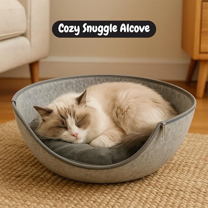 Calming Cat Bed Anti-Anxiety Soft Pet Bed for Cats & Small Dogs, Machine Washable Cat Bed Cave with Ultra Softness, Non-Slip Bottom Kitten Bed (24.0" L x 24.0" W x 12.0" Th)
