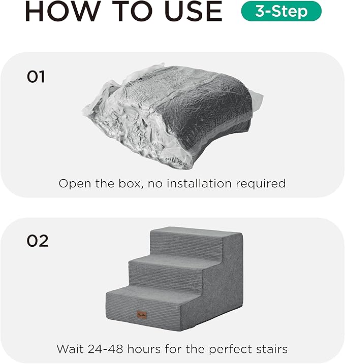 Made4Pets Dog Stairs for Small Dogs, Extra Wide Dog Steps for Bed Couch Sofa and Chair, 35D Foam Pet Steps for Small Dogs and Cats, Non-Slip Bottom Pet Stairs, Grey, 3 Steps