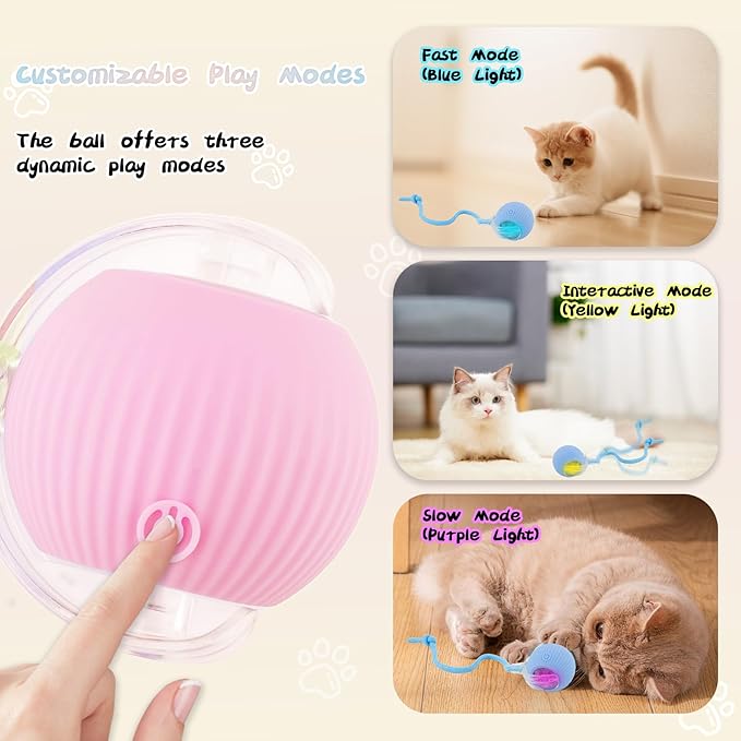 Automatic Rollie Cat Chase Ball Toy - Smart Interactive Pet Toy with 360° Rotating Motion, Rechargeable & Auto-Rolling Electric Ball for Indoor Cats/Dogs - Boredom Relief, Exercise (Red)