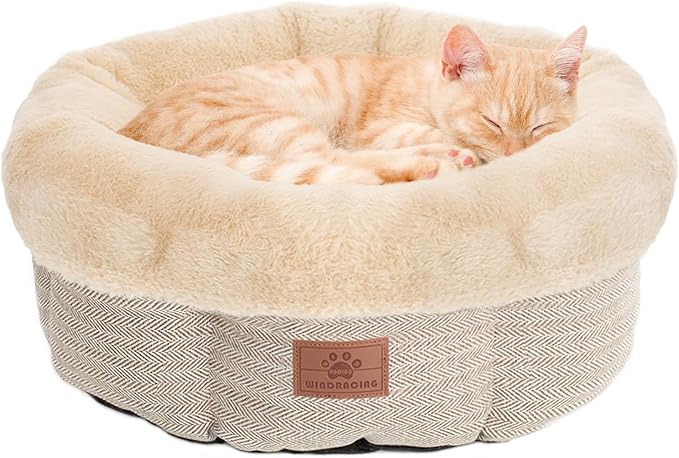Cat Beds for Indoor Cats,Kitten Bed,Dog Bed for Extra Small Dogs Breeds,Puppy Kennel Bed, Comfy Durable Pet Sleeping Bed, Washable Roun Cat Bed & Non-Slip Bottom, Size 18"L x 18"W x 7.5"Th