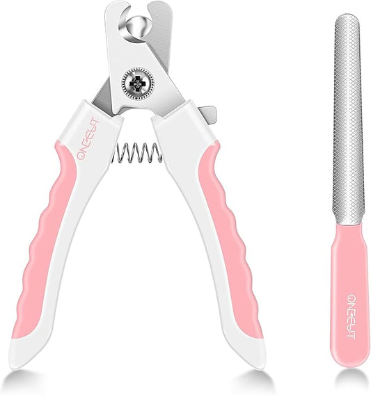 OneCut 6" Dog Nail Clippers for Small, Medium and Large Breed Professional Pet Nail Trimmers -Suitable for Cats, Rabbits and Guinea Pigs with Safety Guard to Avoid Over Cutting (Pink)