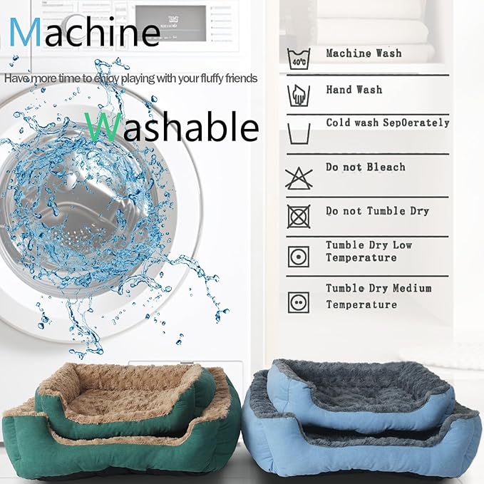 Rectangle Pet Beds for Small Dogs Washable,Fluffy Blue Cat Bed for Indoor Anti Slip Super Comfort Square Sherpa Pet Bed Fits up to 20 lbs Kitty or Puppy,20 inch