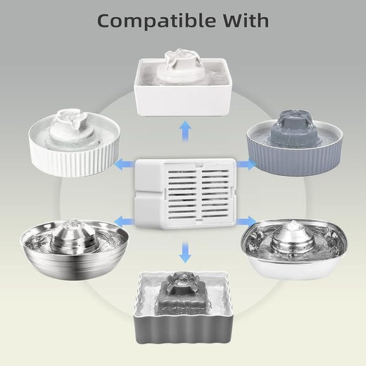 8 Pack Cat Fountain Filter Replacement, Triple Cupcake Cat Fountain Filters, 8 Pet Fountain Carbon Filters and 2 Foam Filters for Ceramic Cat Water Fountain