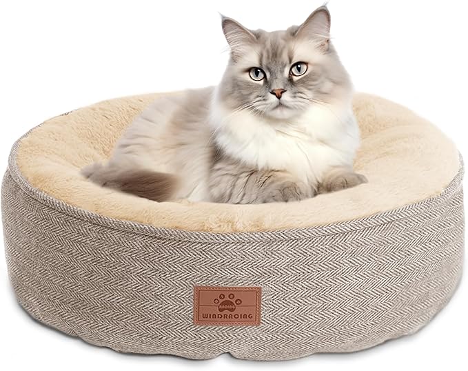 Cat Beds for Indoor Cats, Dog Bed for Small Dogs Breeds, Soft Kennel Bed, Comfy Durable Pet Sleeping Bed, Washable Roun Cat Bed & Non-Slip Bottom, Size 20" L x 20" W x 7" Th