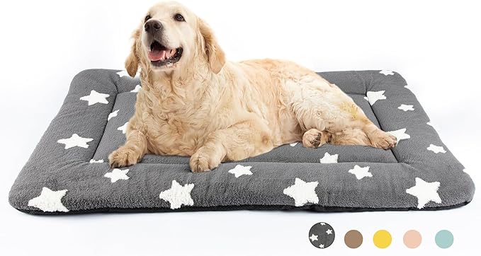 Mora Pets Dog Crate Pad Dog Kennel Bed Crate Mat for Large Dogs Washable Cute Star Pet Bed for Cage Ultra Soft Flat Pillow Cushion for Cozy Sleeping Anti-Slip Grey 42 x 27